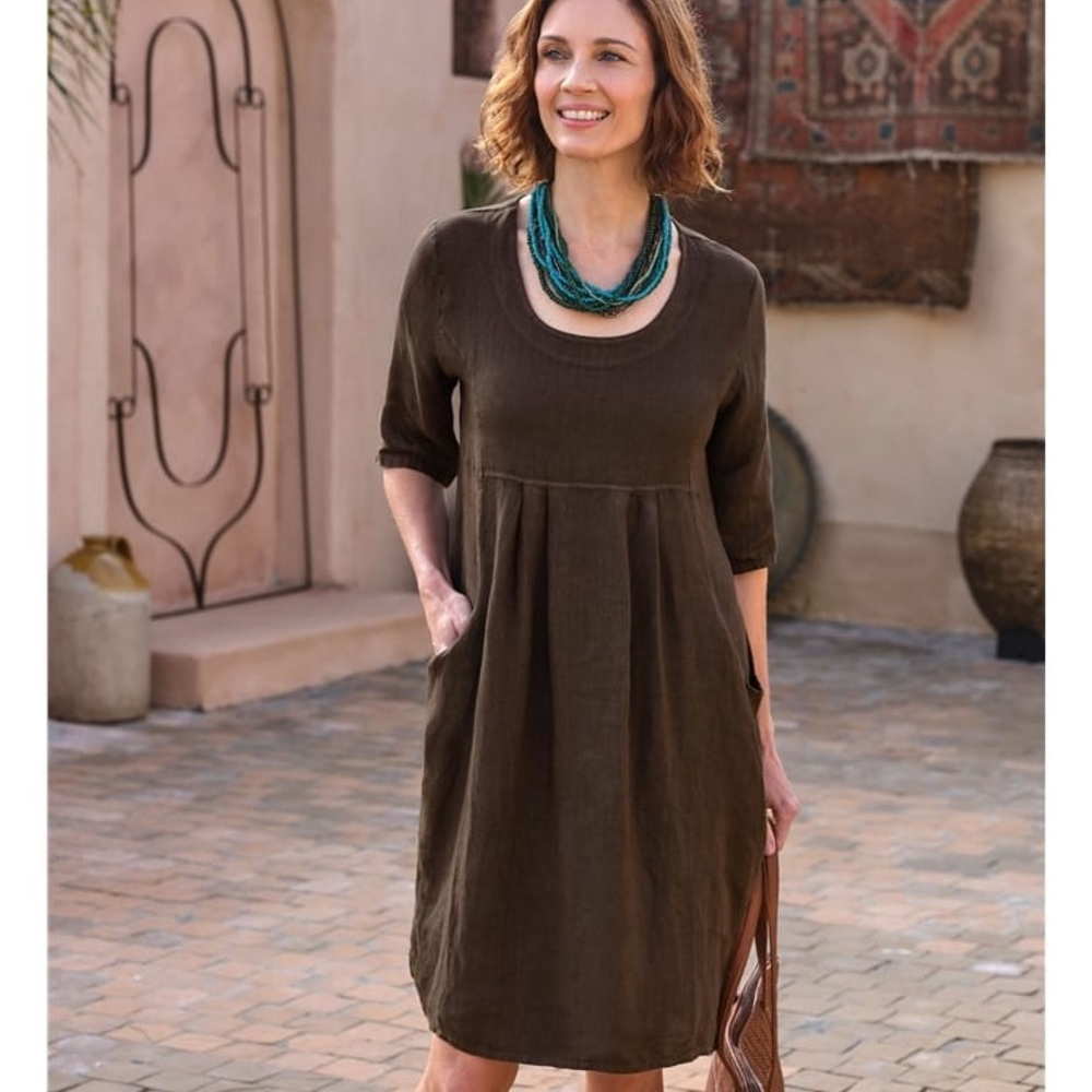 Woolovers 100% Linen Brown Tunic‎ Dress with Pockets